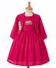 Enfance Knit Three Forth Sleeves Elephant Embroidered Frock With Jacket - Dark Pink