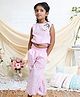 PinkCow Cotton Woven Sleeveless Doll Applique Detailed Leaves Embroidered Top & Pants Set - Pastel Pink