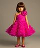 PinkCow Net Woven Sleeveless Pearl Embellished Floral Applique & Ruffle Detailed Layered Dress - Pink