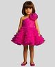 PinkCow Net Woven Sleeveless Pearl Embellished Floral Applique & Ruffle Detailed Layered Dress - Pink