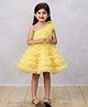 PinkCow Net Woven Sleeveless Pearl Embellished Floral Applique & Ruffle Detailed Layered Dress - Yellow