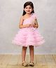 PinkCow Net Woven Sleeveless Pearl Embellished Floral Applique & Ruffle Detailed Layered Dress - Baby Pink