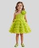 PinkCow Net Woven Sleeveless Pearl Embellished Floral Applique & Ruffle Detailed Layered Dress - Green