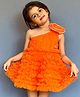 PinkCow Net Woven Sleeveless Pearl Embellished Floral Applique & Ruffle Detailed Layered Dress - Orange