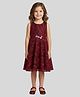 PinkCow Lace Woven Sleeveless Floral Embroidered Stones Embellished Dress - Maroon