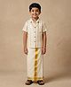 The Mom Store Cotton Blend Woven Half Sleeves Striped Shirt & Mundu Lungi Set - Off White
