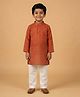 The Mom Store Cotton Blend Woven Full Sleeves Textured Kurta & Pyjama Set - Rust Orange