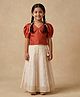 The Mom Store Cotton Blend Woven Half Puffed Sleeves Solid Lehenga Choli Set - Rust Orange