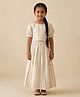 The Mom Store Cotton Blend Woven Half Puffed Sleeves Striped Lehenga Choli Set - Off White