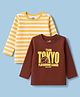 Doodle Poodle Single Jersey Knit Full Sleeves Striped & Solid T-Shirt With Text Print Pack Of 2 - Yellow & Brown