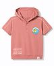 CUCUMBER Cotton Sinker Knit Half Sleeves Hooded T-Shirt with Beach Theme Print -Rose Gold