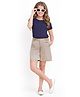 Piccolo Cotton Woven Half Sleeves Solid Tee & Shorts Set - Blue & Beige