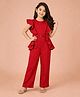 Piccolo Satin Woven Sleeveless Ruffle Detailed Jumpsuit - Red