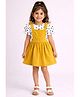 Piccolo Corduroy Knit  Half Ruffle Sleeves Textured Pinafore Dress With Polka Dots Printed Top - Mustard