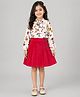 Piccolo Rayon Woven Full Sleeves Floral Printed Tie Up Detailed Top & Pleated Skirt Set - White & Red