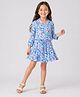 Piccolo Rayon Woven Three Fourth Sleeves Floral Printed Coordinating Shirt Style Top & Skirt Set - Blue