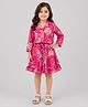 Piccolo Cotton Woven Three Fourth Sleeves Floral Printed Coordinating Shirt Style Top & Skirt Set - Pink