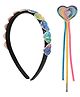 Aye Candy Heart Applique Detailed Hair Band With Heart Designed Wand - Yellow & Green
