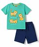 Babyhug Single Jersey Knit Half Sleeves Cub Printed T-Shirt & Shorts Set - Mint