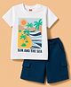 Babyhug Single Jersey Knit Half Sleeves Sunny Day Printed T-Shirt & Shorts Set - White