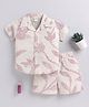 Clt.s Cotton Woven Half Sleeves Floral Printed Coordinating Shirt & Shorts Night Suit - Off White & Purple