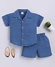 Clt.s Cotton Woven Half Sleeves Solid Shirt & Shorts Night Suit - Blue