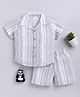 Clt.s Cotton Woven Half Sleeves Striped Coordinating Shirt & Shorts Night Suit - Charcoal