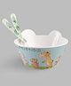 Serwell Jungle Theme Printed Face Bowl With Fork & Spoon Set of 3 Light Blue - 590 ml