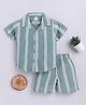 Clt.s Cotton Woven Half Sleeves Striped Coordinating Shirt & Shorts Night Suit - Green