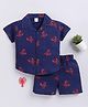 Clt.s Cotton Woven Half Sleeves Lobsters Printed Coordinating Shirt & Shorts Night Suit - Blue