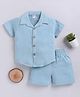 Clt.s Cotton Woven Half Sleeves Solid Shirt & Shorts Night Suit - Blue