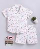 Clt.s Cotton Woven Half Sleeves Tropical Theme Printed Coordinating Shirt & Shorts Night Suit - White