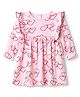 Bonfino Cotton Knit Fit and Flare Frock Dress with Full Sleeves and Hearts Print in Light Pink