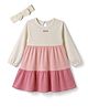 Bonfino 100% Cotton Knit Full Sleeves Heart Embroidered Dress With Head Band - White
