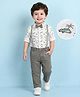 Mark & Mia Cotton Blend Woven Full Sleeves Palm Tree Print Party Shirt & Trouser Set with Bow & Suspender - White