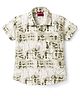 Radutu Cotton Woven Half Sleeves Abstract Printed Shirt - White & Olive Green