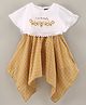 Enfance Core Woven Half Sleeves Butterfly Embroidered & Checked Asymmetric Poncho Dress - Yellow