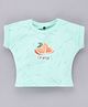 Enfance Core Cotton Knit Half Sleeves Crop Top with Orange Print - Sea Green