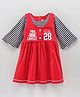 Enfance Core Woven Three Forth Sleeves Text Printed & Striped Frock - Red