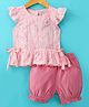 Enfance Core Cotton Knit Half Sleeves Top & Shorts Set Floral Print - Pink