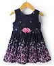 Enfance Core Cotton Knit Sleeveless Floral Printed Frock With Applique - Pink