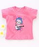 Enfance Core Woven Half Sleeves Cat Printed T-Shirt - Pink