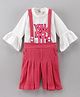 Enfance Core Woven Full Bell Sleeves Text Print Top & Shorts with Suspender - Dark Pink