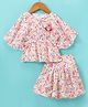 Enfance Core Knit Half Sleeves Alphabet Print Kaftan Style Top with Skirt Co Ord Set - Pink