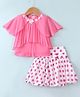 Enfance Core Cotton Knit Bell Sleeves Top with Polka Dot Printed Skirt - Pink