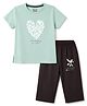CUCUMBER Sinker Knit Half Sleeves T-Shirt & Capri Set With Heart Print - Green