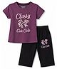CUCUMBER Sinker Knit Half Sleeves T-Shirt & Capri Set with Text Print - Wine