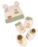 Babyoye 100% Cotton Interlock Knit Cap , Mittens & Booties with Animal Design Olive Green - Diameter 8 cm