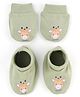 Babyoye 100% Cotton Interlock Knit Mittens and Booties with Giraffe Design - Olive Green