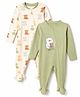 Babyoye 100% Cotton Interlock Knit with Ecojiva Finish & Animal Printed Full Sleeves Sleep Suits  Pack of 2 - Off White & Olive Green